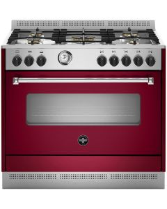 فرن لاجرمانيا غاز امان كامل 5 شعلات 60×90 امريكانا مع مروحتين للفرن و شبك زهر عيون نحاسية برغندي + استيل